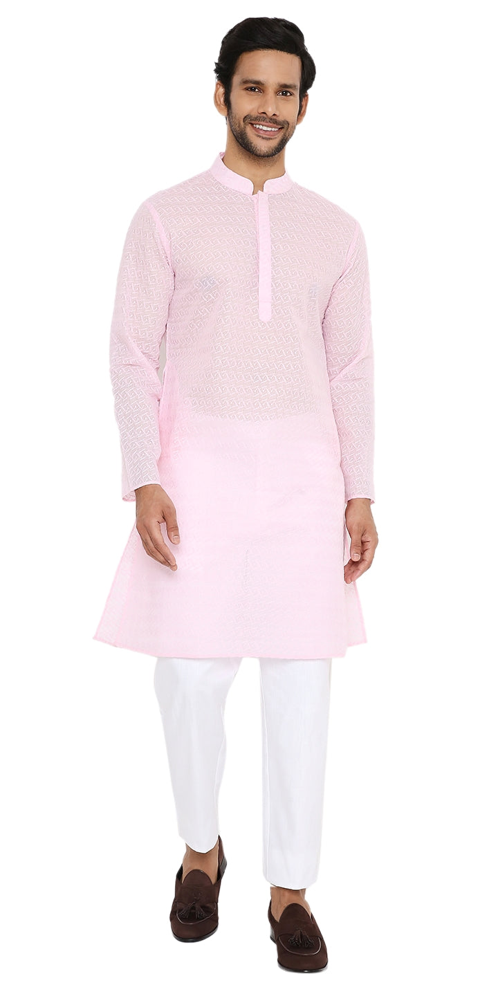 LIGHT PINK KURTA WITH BOX LEAF EMBRIODERY DESIGN