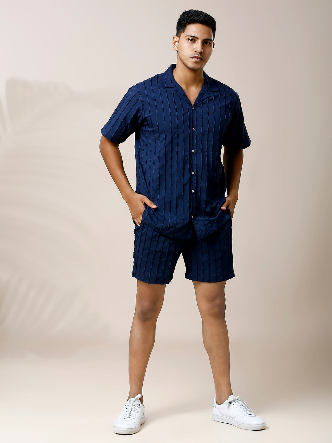 NAVY BLUE STIRPED CO-ORD SET SHIRT WITH SHORT FOR MEN