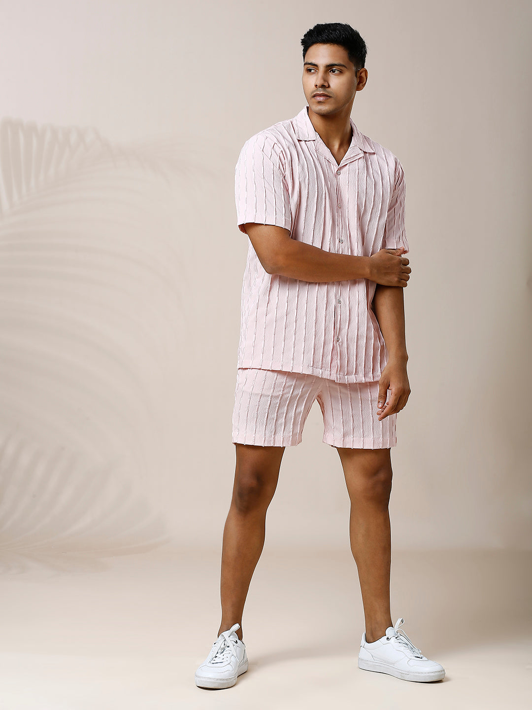 PINK STIRPED CO-ORD SET SHIRT WITH SHORT FOR MEN