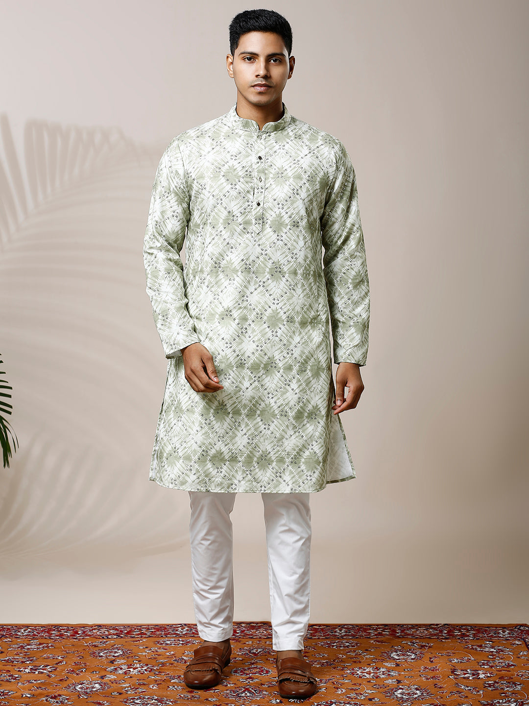 GREEN TIE & DYE KURTA SET WITH INTRICATE SEQUIN WORK