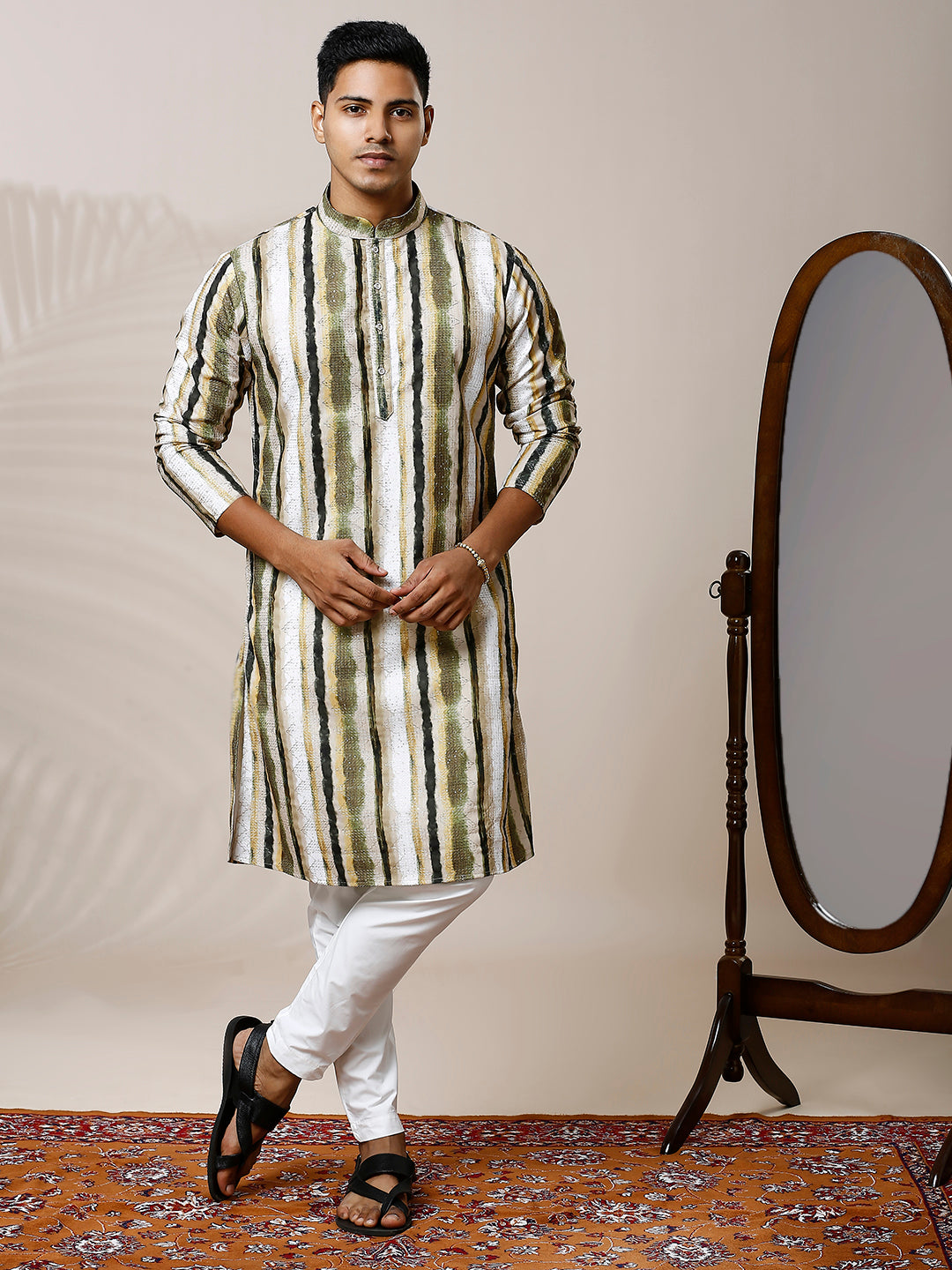 HUES OF GREEN KURTA PYJAMA SET WITH SEQUINS & EMBROIDERY