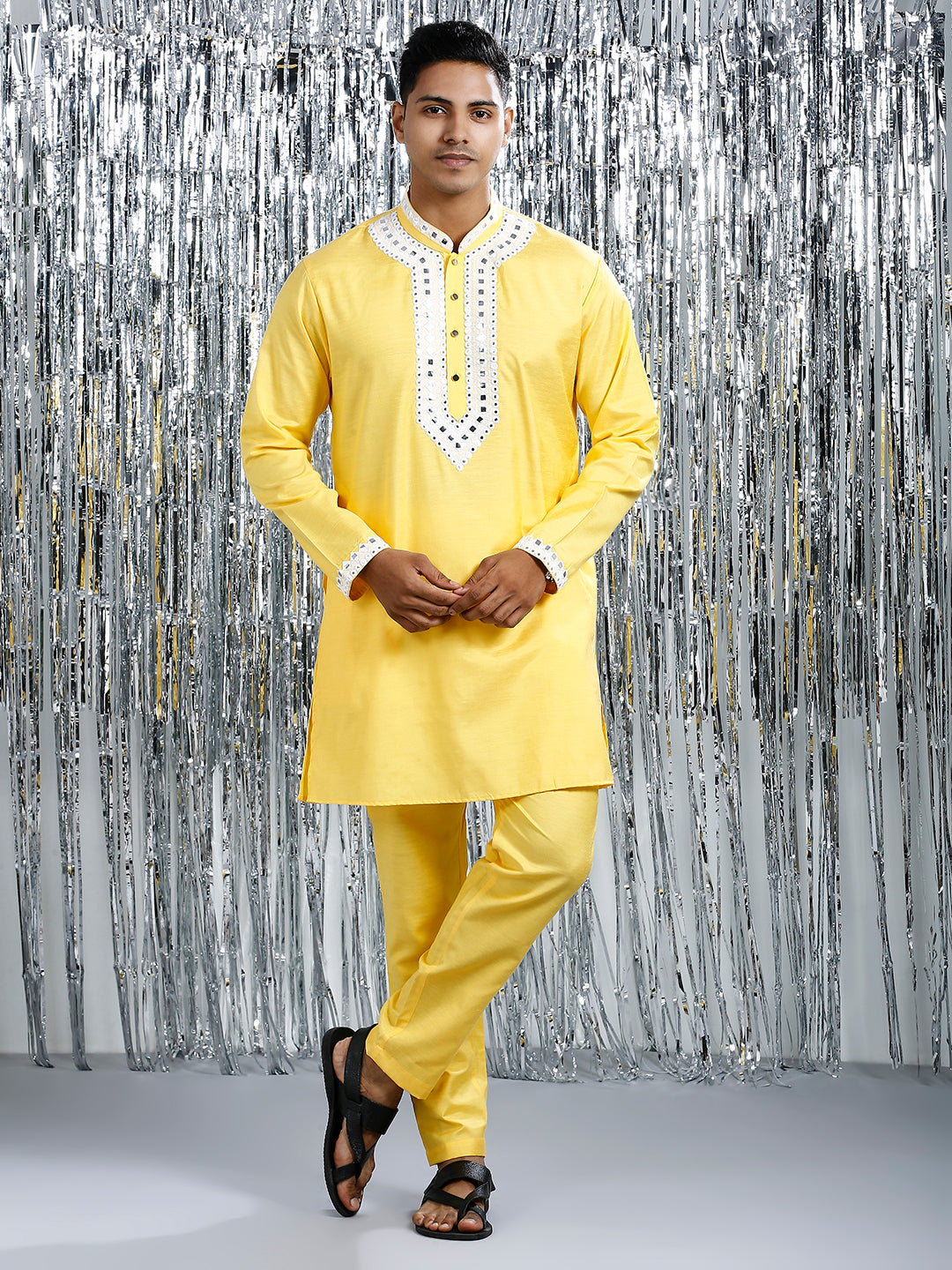 LEMON FIZZ MIRROR WORK MID-LENGTH KURTA SET