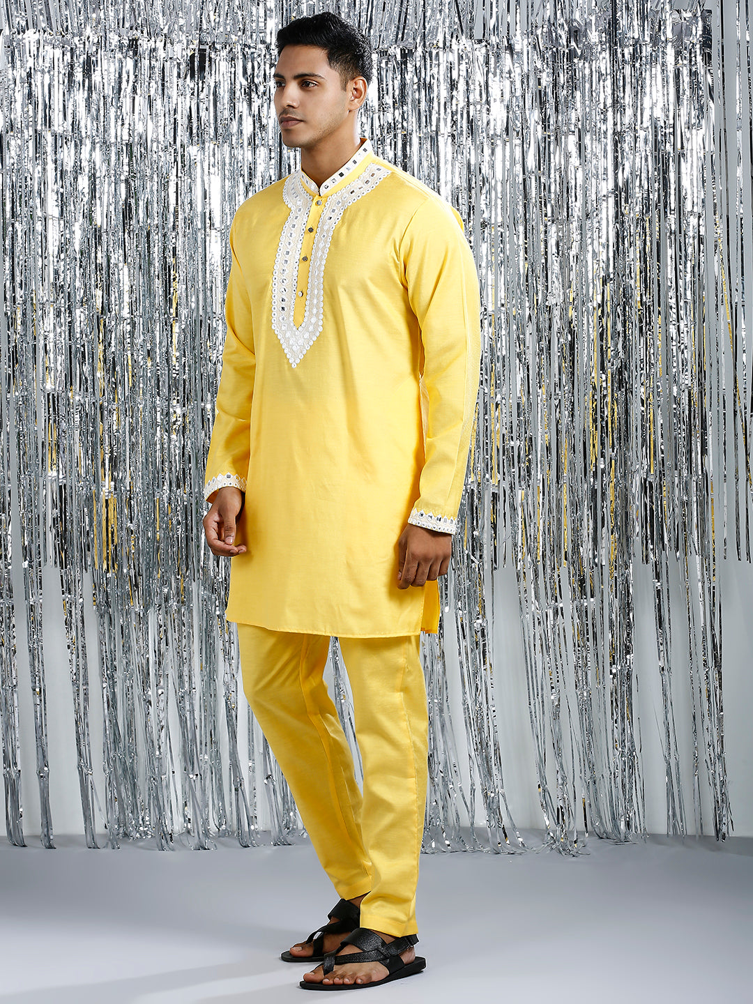 LEMON FIZZ MIRROR WORK MID-LENGTH KURTA SET