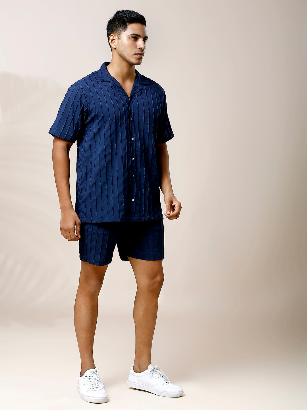 NAVY BLUE STIRPED CO-ORD SET SHIRT WITH SHORT FOR MEN