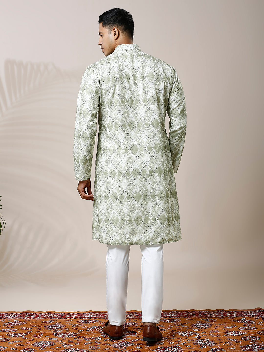 GREEN TIE & DYE KURTA SET WITH INTRICATE SEQUIN WORK