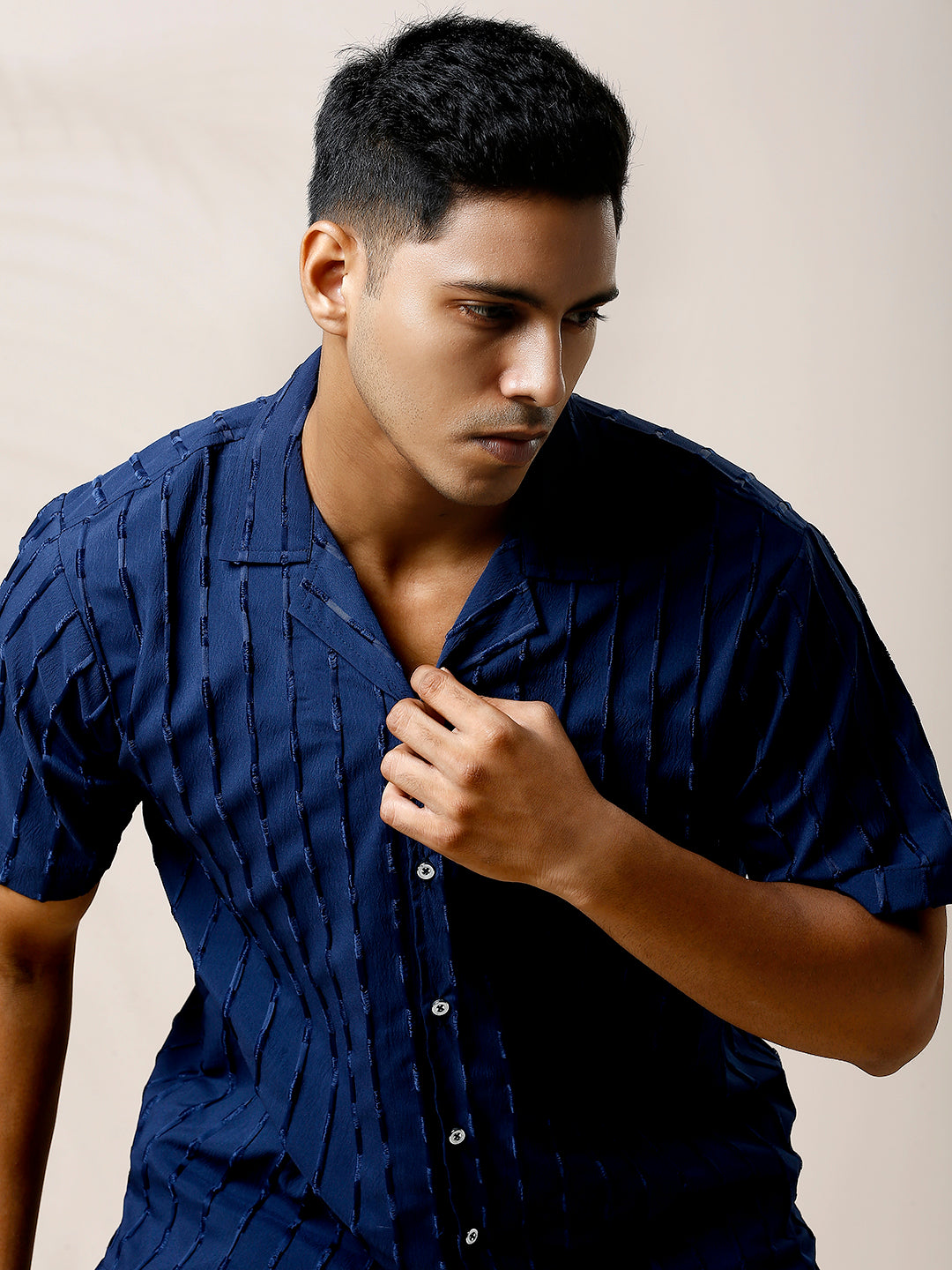 NAVY BLUE STIRPED CO-ORD SET SHIRT WITH SHORT FOR MEN