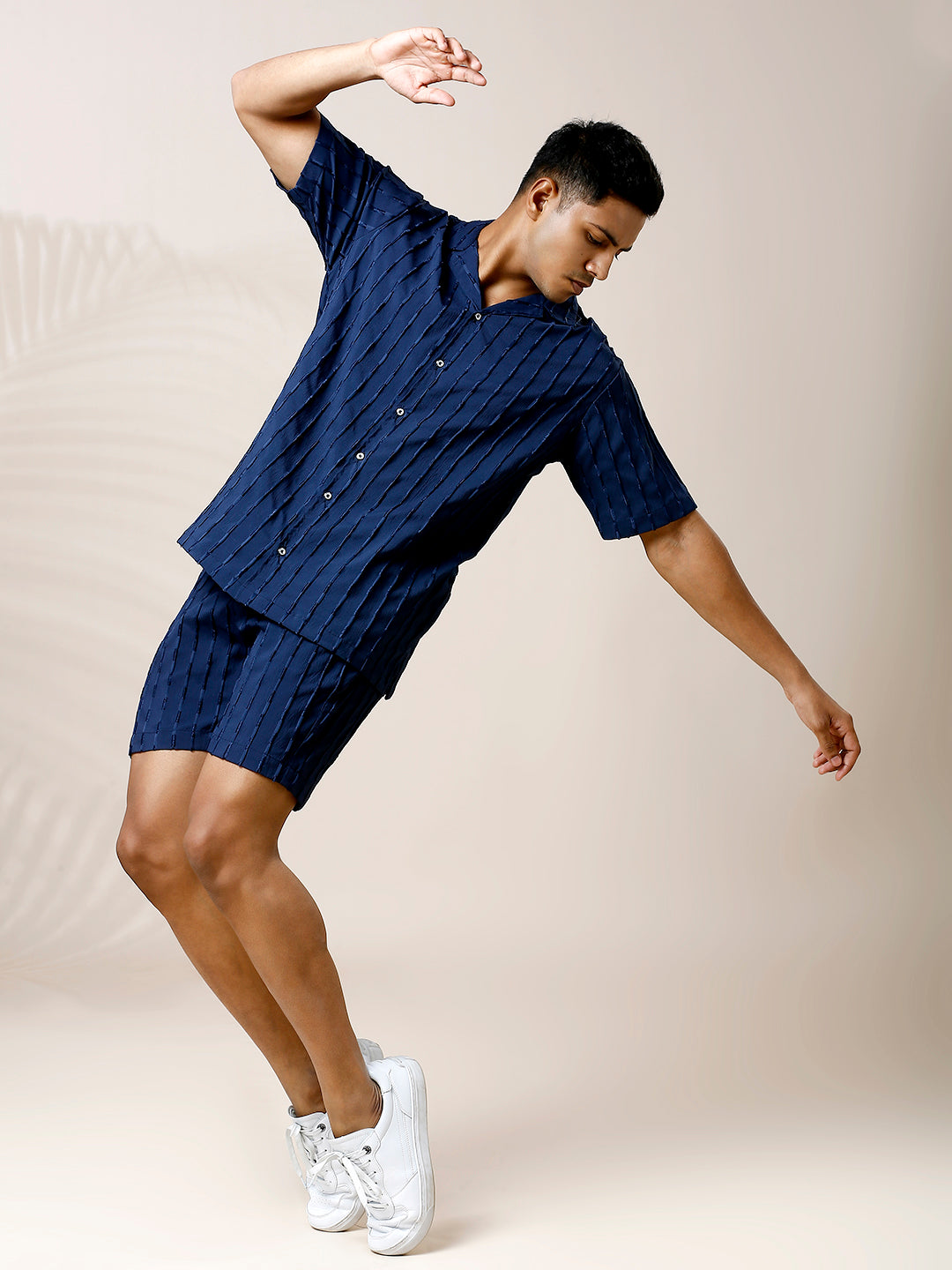 NAVY BLUE STIRPED CO-ORD SET SHIRT WITH SHORT FOR MEN