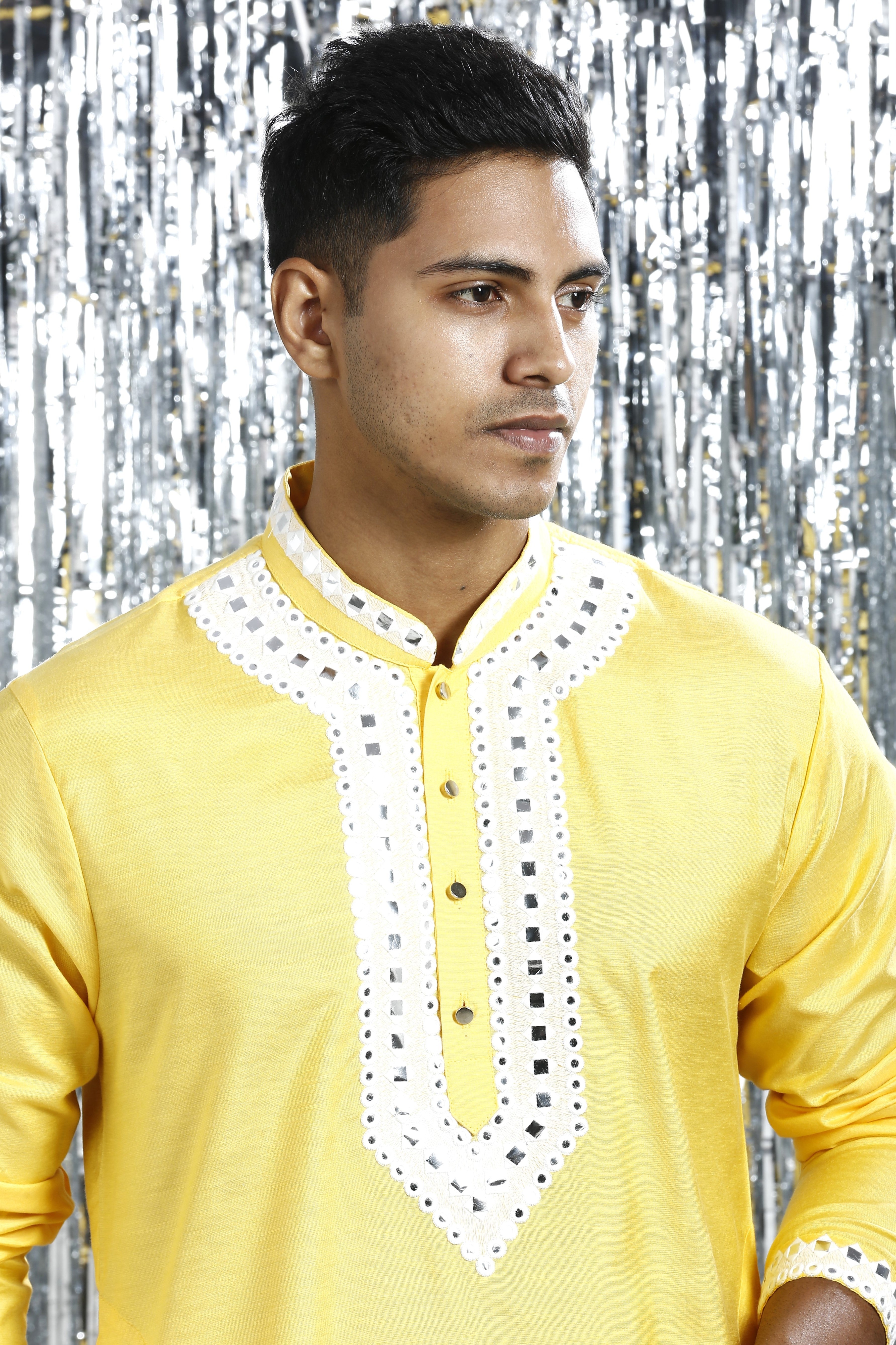 LEMON FIZZ MIRROR WORK MID-LENGTH KURTA SET