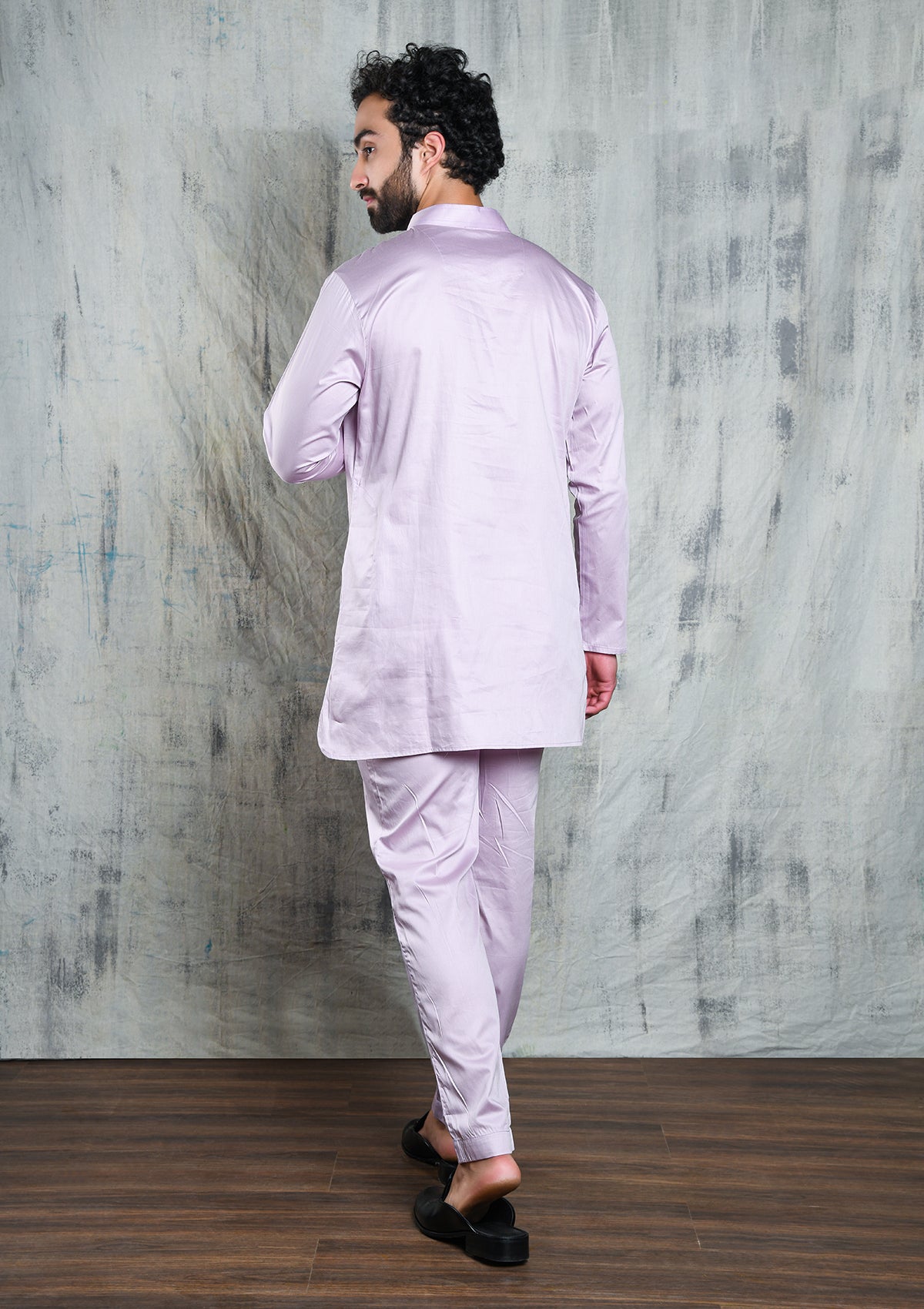 LAVENDER ARROW PLEATED SATIN SHORT CO-ORD KURTA SET